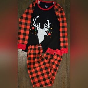 Women Small Plaid Reindeer Pajama Set Christmas Holiday Long Sleeve Long Pants